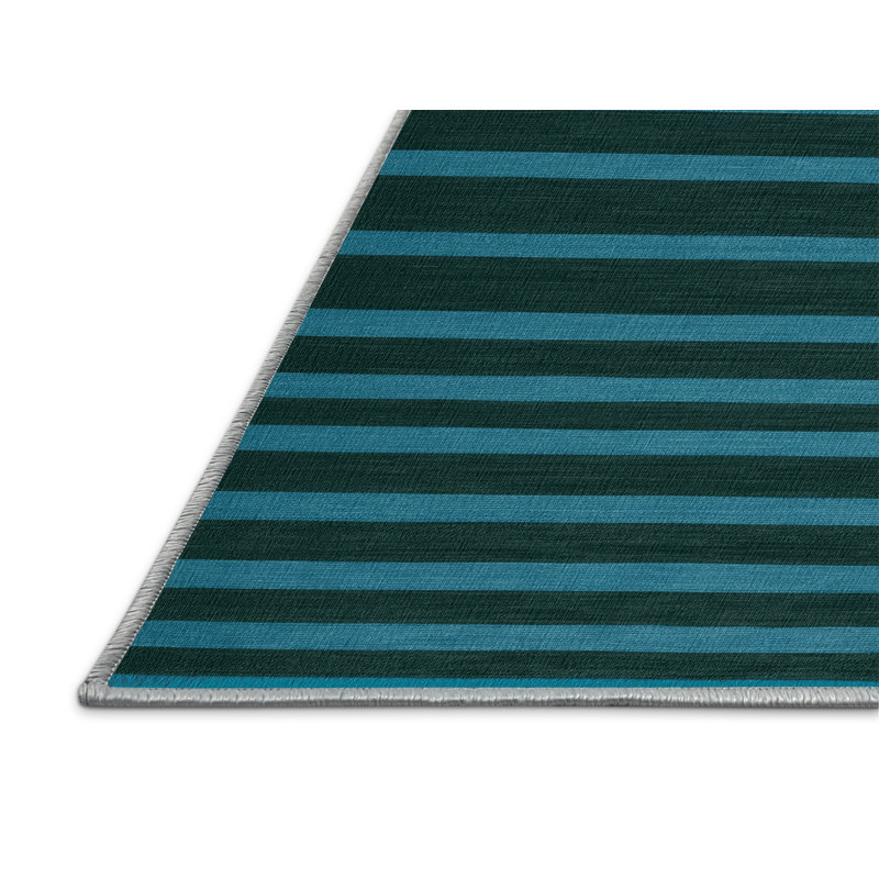 Tapis bleu à rayures horizontales lavable à la machine