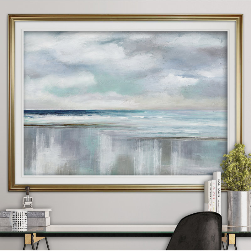« cyan », reproduction de peinture à l’acrylique encadrée, H 20 po x l 24 po x P 1,5 po, Or