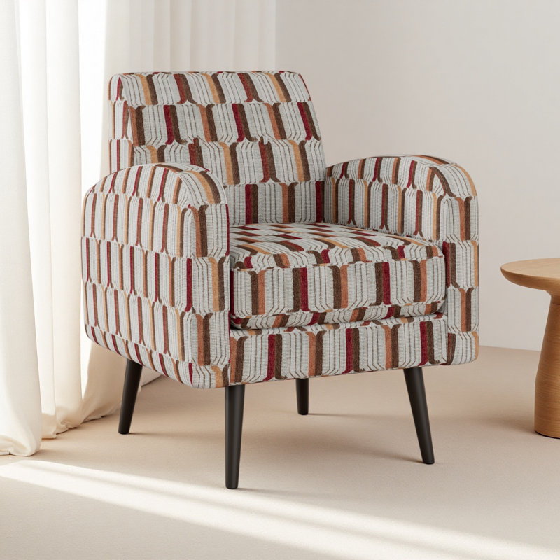 Fauteuil d'appoint avec pieds en bois massif, Red/Beige Polyester