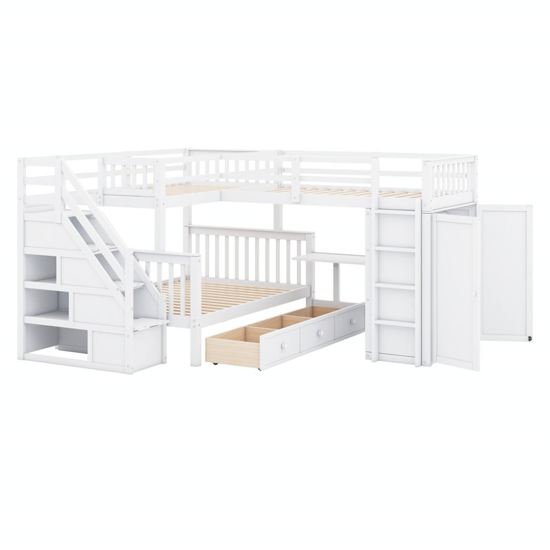 Javarrie Kids Bunk Bed with Drawers, White