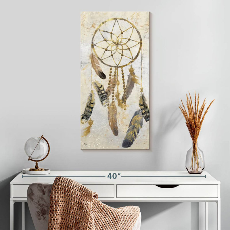 Capteur de rêves tribal doré, H 30 po x l 15 po