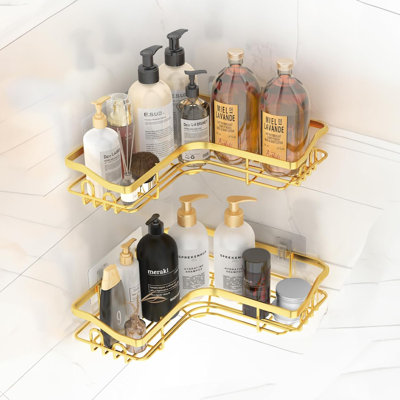 Rustproof Stainless Steel Corner Shower Caddy, No Drilling Wall Mounted Shower Shelves For Bathroom And Kitchen, Space-Saving L-Shaped Design, 2 Pack
