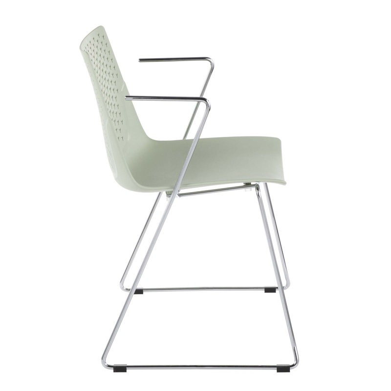 Matcha Sleek Chrome and Green Modern Arm Chair - Set of 2