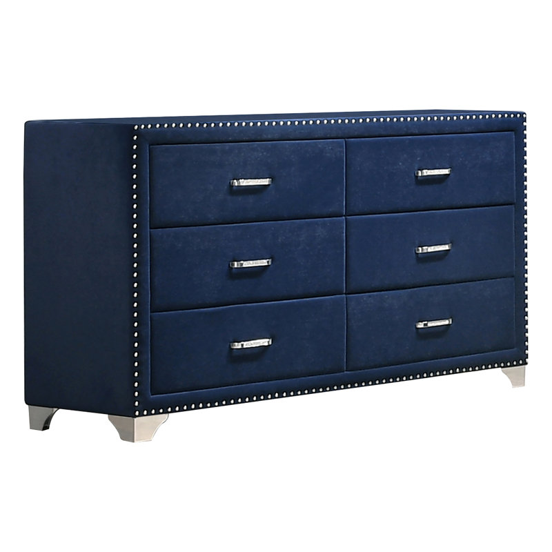 Orton 6-drawer Upholstered Dresser Pacific Blue, Blue