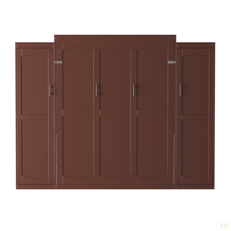 Lit escamotable double, lit escamotable double en bois avec 2 garde-robes et tablette de rangement, cadre de lit plateforme pliable multifonctionnel pour chambre d'amis, chambre à coucher