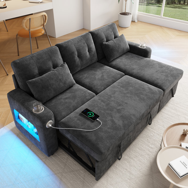 Chenille Chaise End Sofa, Grey, 3-seat