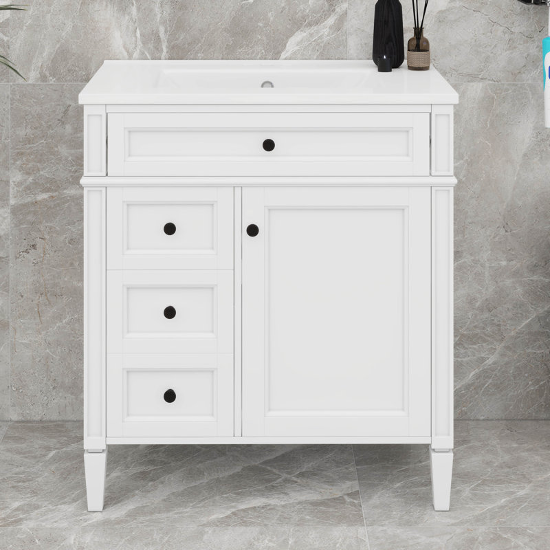 Meuble-lavabo de 30 po avec lavabo, 2 tiroirs, 1 armoire et 1 tiroir basculant Designs, Noir, Blanc