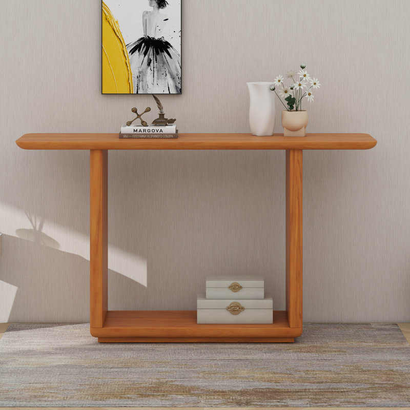 Elegant Minimalist Console Table With Curved Corners, Natural