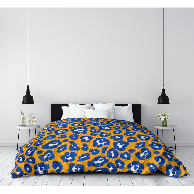 Housse de couette simple à imprimé léopard, Polyester brossé, Housse de couette pour grand lit, Jaune / bleu marine