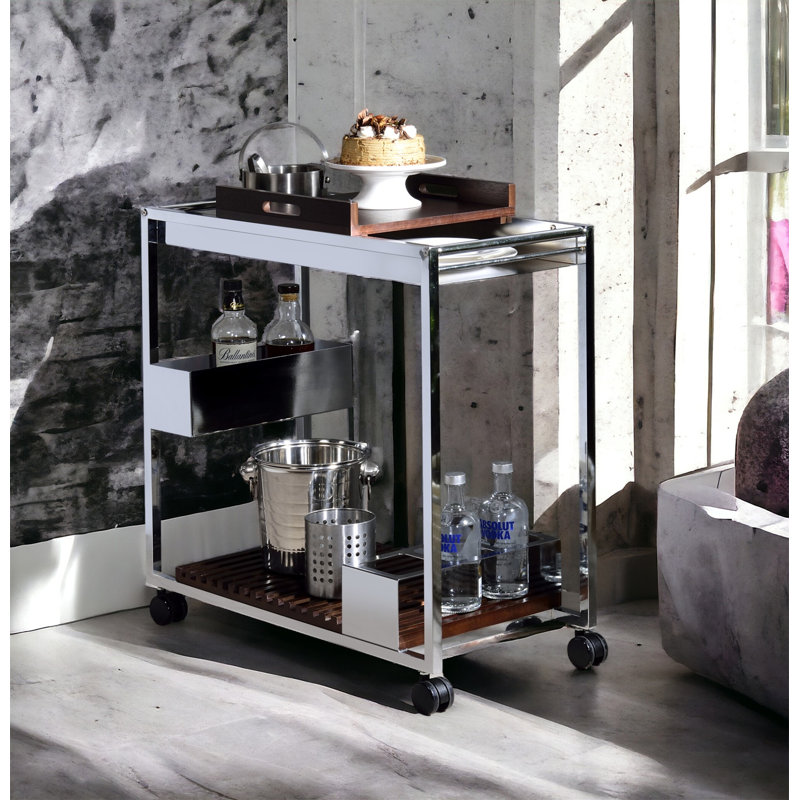 Lisses Chrome Finish Serving Cart(No Include Stool)