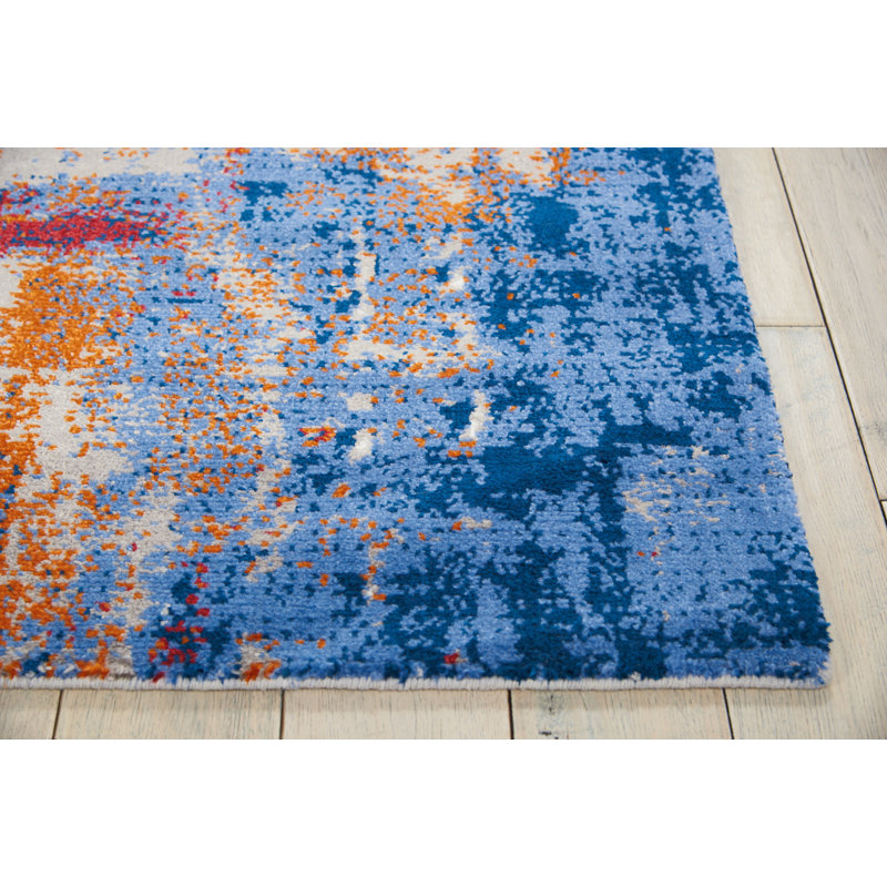 Makela Abstract Ivory/Blue/Red Area Rug, Rectangle 2'3" x 3'