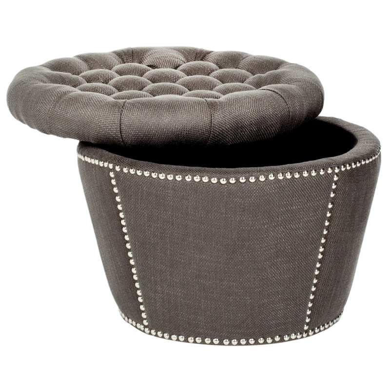 Repose-pieds de rangement rond 23,6 po, Mélange de lin velours gris anthracite