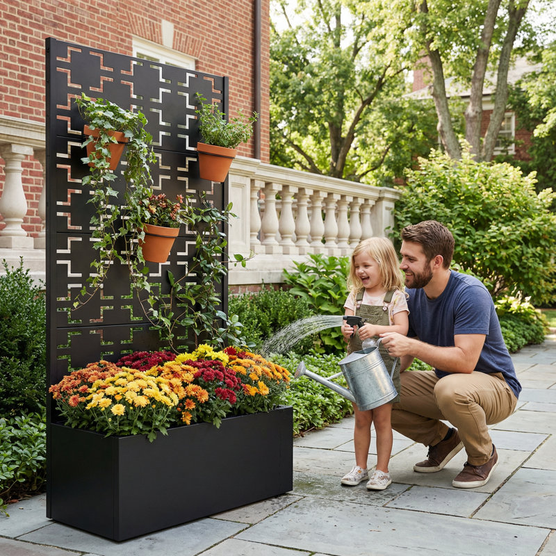 Metal Planter Box with Trellis, black