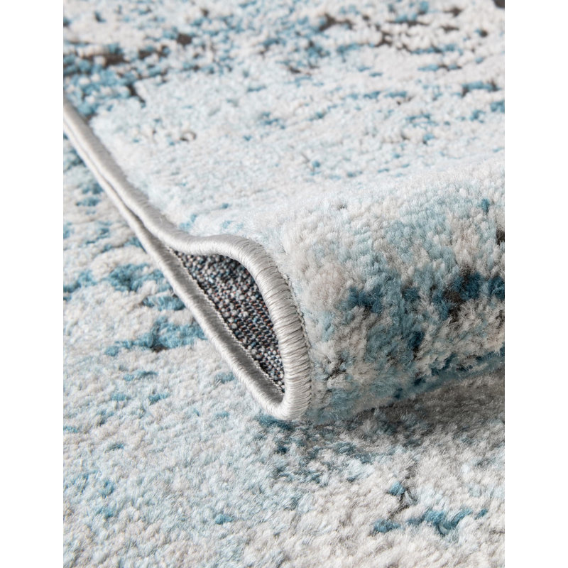 Tapis bleu / gris Sumiko, Rond 5 pi 3 po