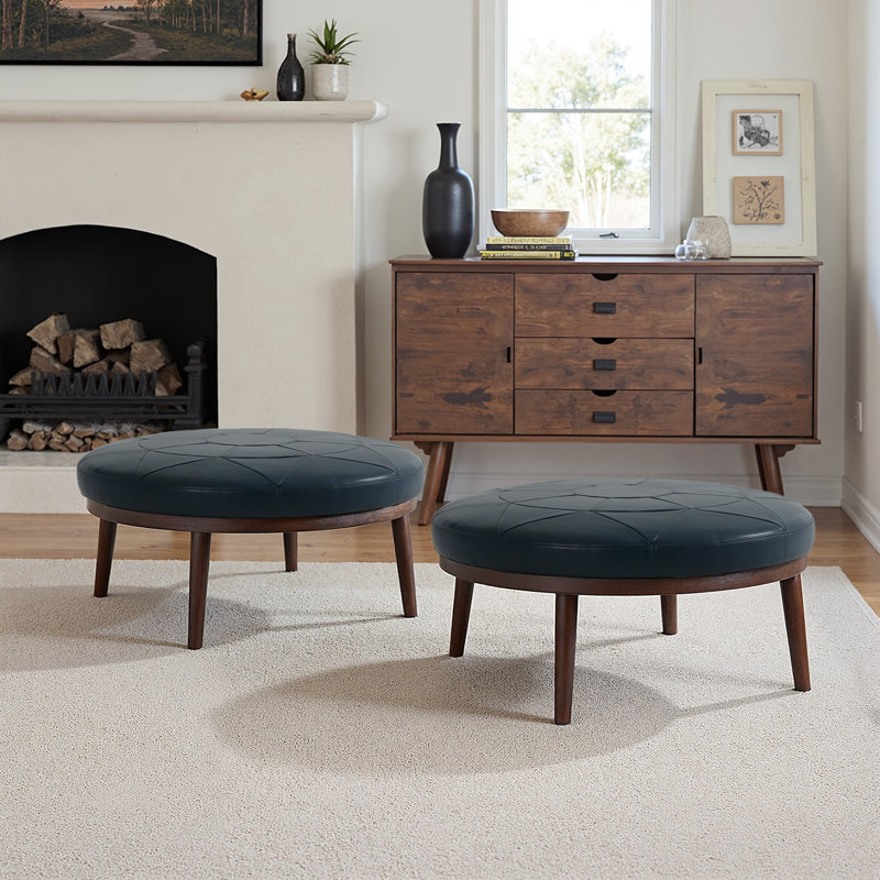 93.2Cm Wide Rectangle Footstool Ottoman(Set of 2), Navy Blue