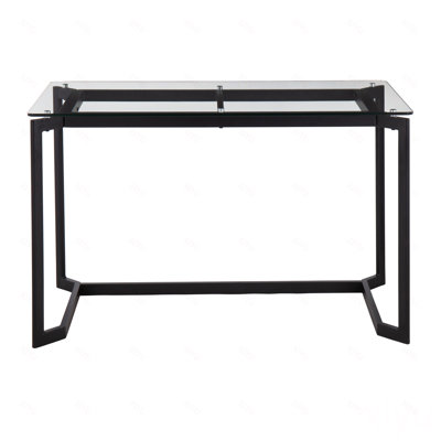 Bureau moderne en acier noir avec plateau en verre transparent
