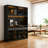 62.99" Light Luxury Black Sintered Stone Tall Cabinet with Glass Doors, Living Room Dining Wine Storage Cabinet with LED Lights