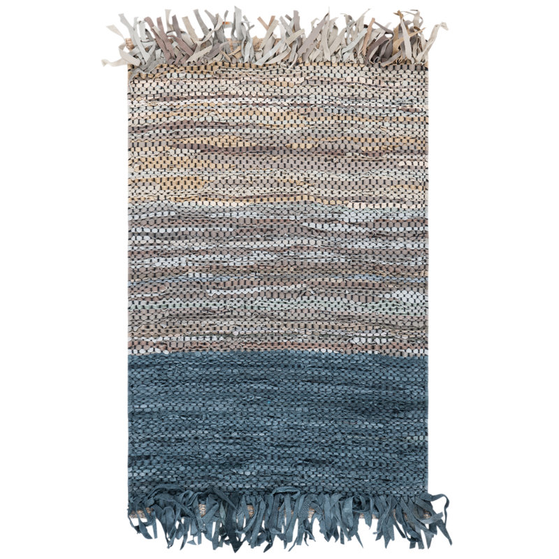 Grund Hand Woven Leather/Cotton/Jute Rug in Blue/Gray, Rectangle 8' x 10'