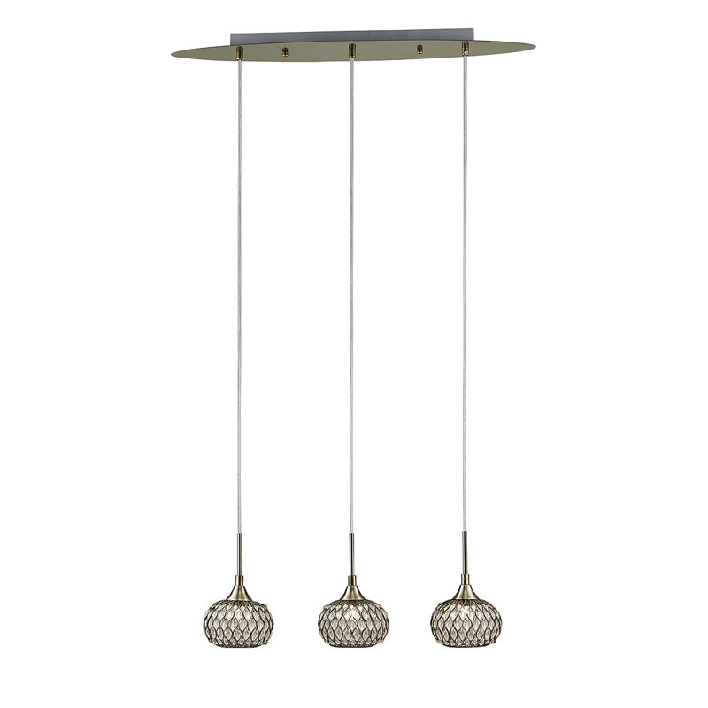 3 - Light Kitchen Island Pendant, Antique Brass