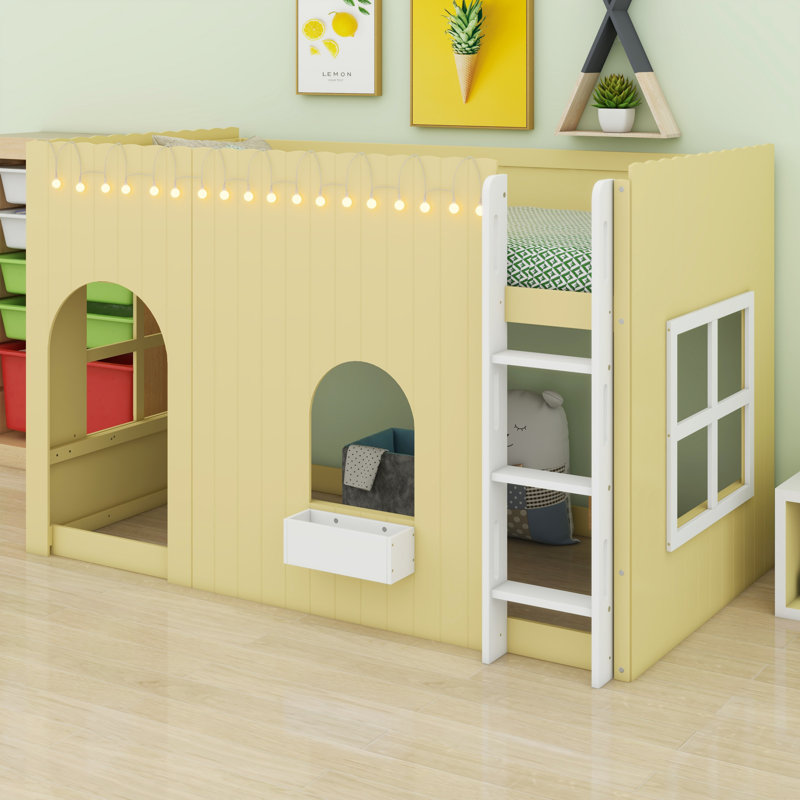 Dreamy Loft Bed Built-in LED Light String, Primrose Yellow, Twin