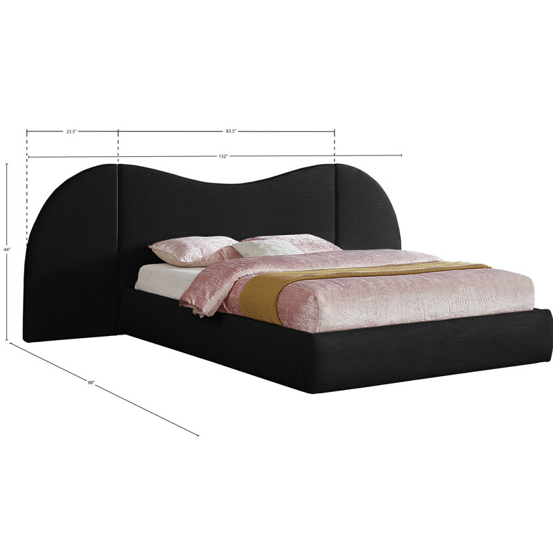 Hyrup Upholstered Panel Bed, King, Black Linen Textured Fabric