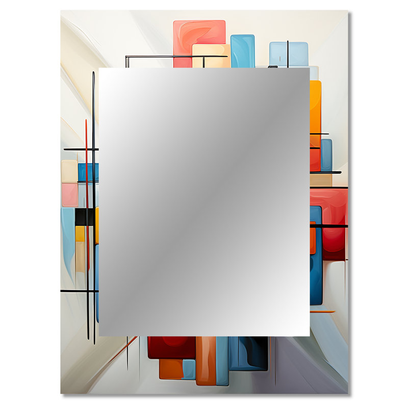 Geometric Abstraction Composition III - Geometric Decorative Wall Mirror, Modern Mirror, Printed Metal Art, 40" x 30"