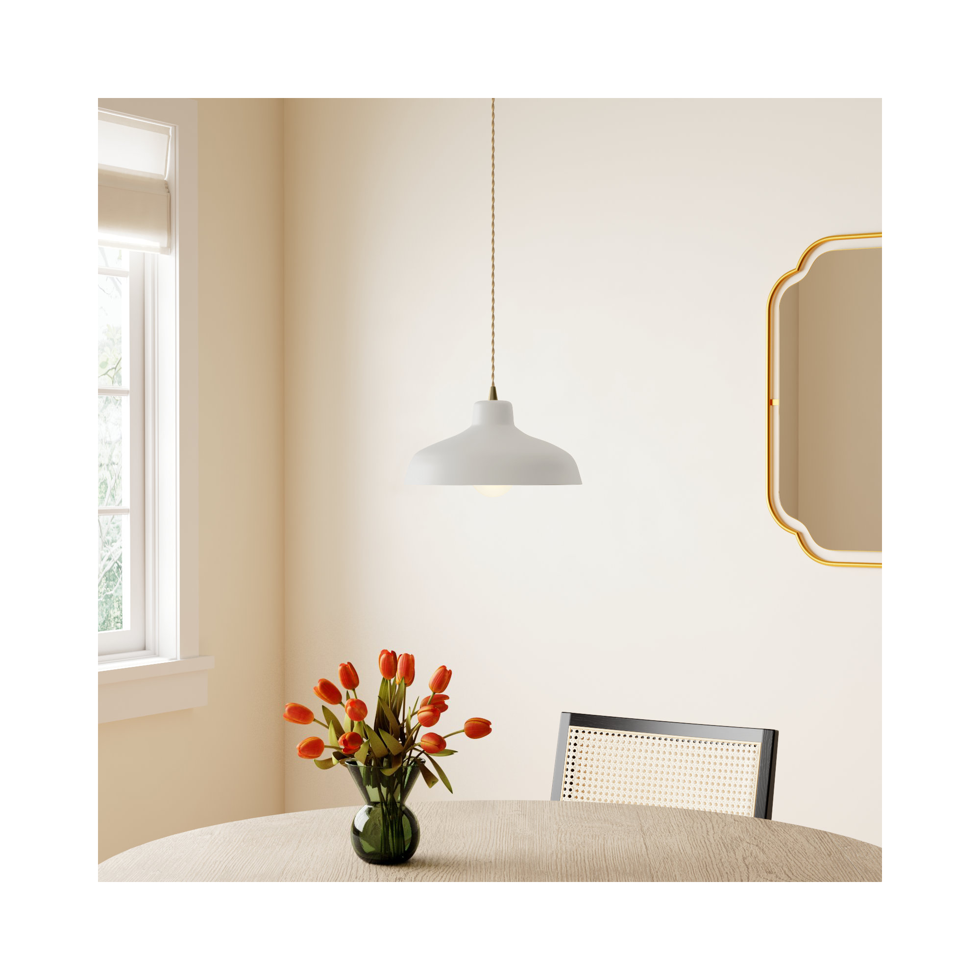 Fallon Ceramic Dimmable Pendant, Bisque, Antique Brass, 5.75" H x 11.5" W x 11.5" D