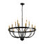 Lustre moderne de style ferme à 18 lumières, noir et or, avec bougies intégrées.-136218438
