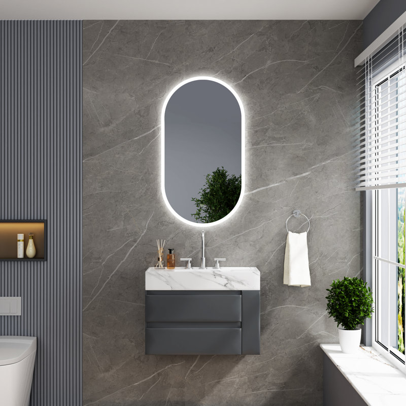 Miroir mural de salle de bain l 20 "x H 36" avec diffuseur en PMMA et fonction mémoire