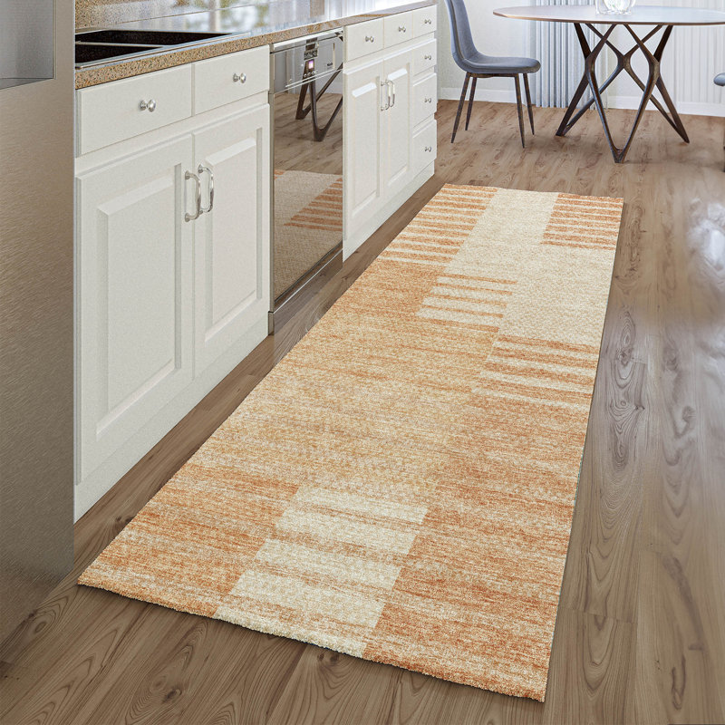 Tapis saumon Prisco lavable à la machine de qualité supérieure, Tapis de couloir 2 pi 3 po x 7 pi 6 po