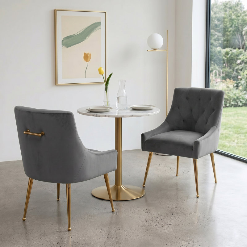 Mark Velvet Upholstered Dining Chair With Gold Legs, Gray