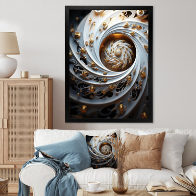 «Eflorescence White Gold», spirale florale liquide sur toile