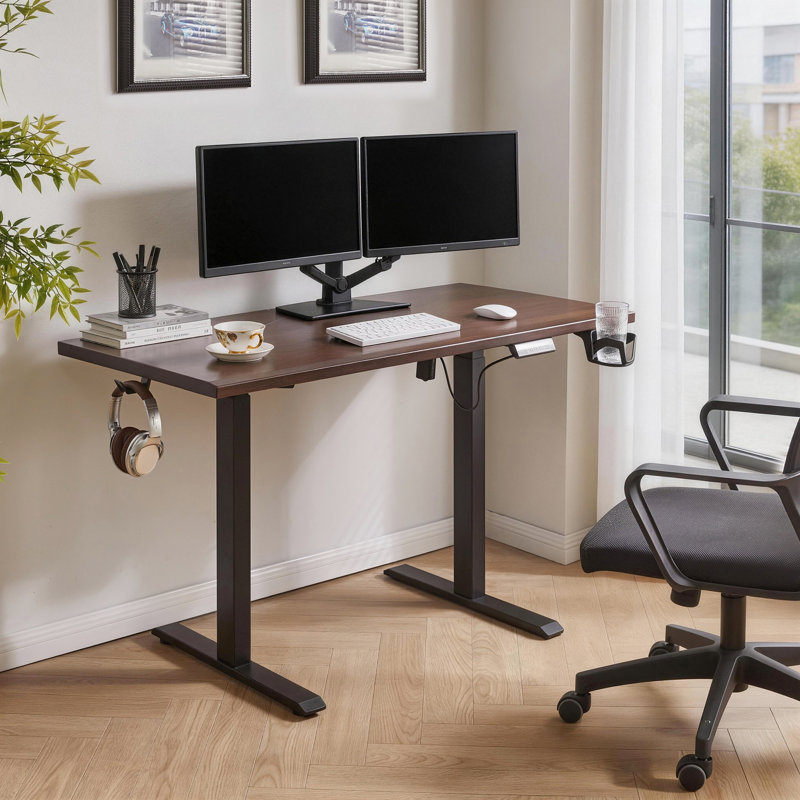 Electric Height Adjustable Standing Desk With Solid Rubber Wood Top