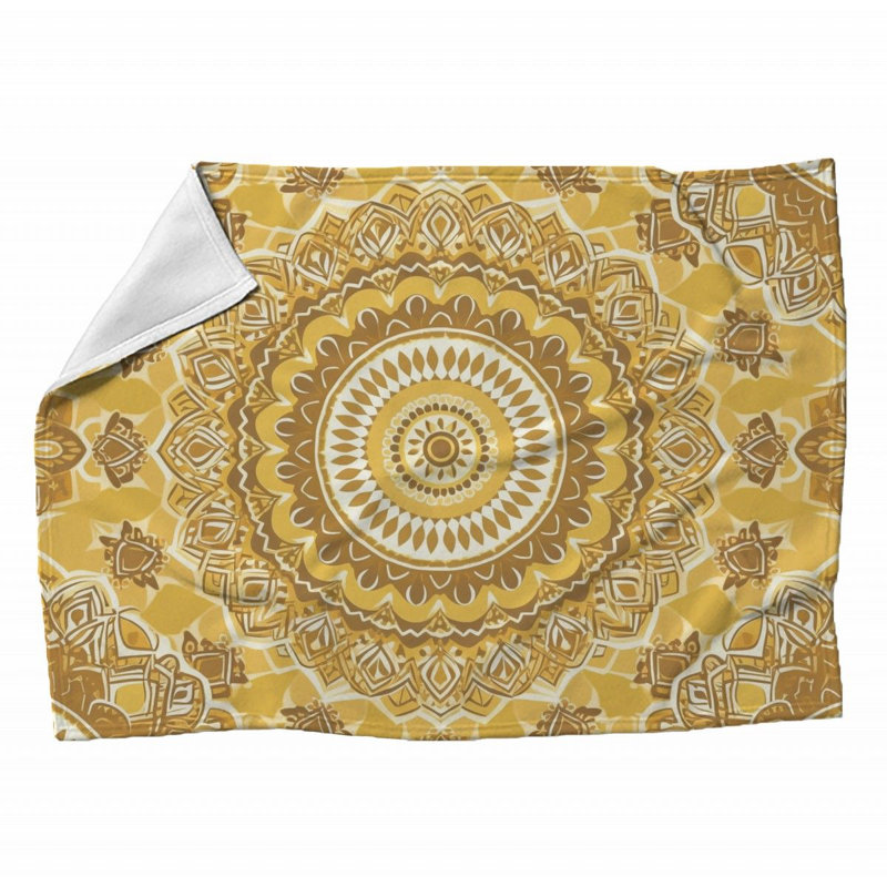 Machine Printed Throw Blanket, 80" L x 60" W, Floral, Yellow/Beige