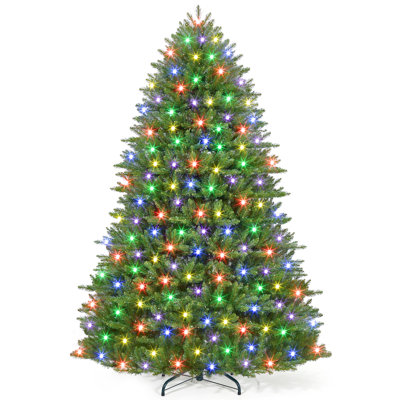 Arbre de Noël artificiel 9 pi avec 200 lumières DEL, base pliable, 8 lumières, décoration de maison de vacances 9 pi