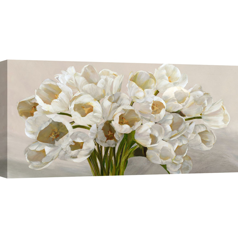 White Tulips by Leonardo Sanna - Wrapped Canvas Painting, 35cm H x 70cm W x 4cm D