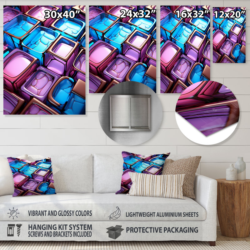 Impression abstraite mauve et bleue «Power of Solar II» - Cubisme abstrait, H 32 po x l 24 po x P 1 po