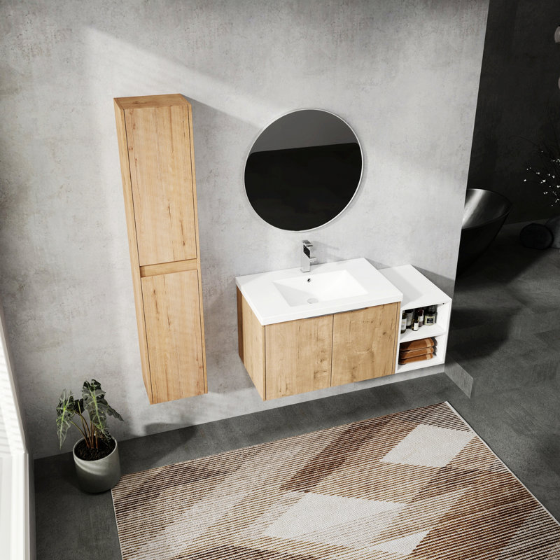 Meuble-lavabo mural avec lavabo et armoire latérale
