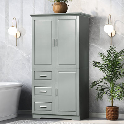 Armoire grise pour salle de bain / bureau, avec 3 portes et tiroirs. , Eau, tablette réglable, basculement, guide d'installation facile offert sans aucun doute grand rangement salle de bain ou bureau. Tiroirs, planches, basculement