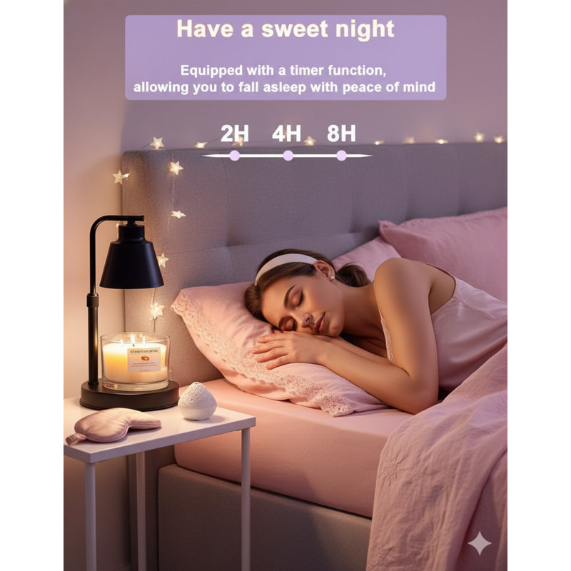 Lampe-bougie avec minuterie - luminosité et hauteur réglables, 2 ampoules gratuites incluses | Lampe chauffante en cire pour bougies en pot, cadeau de maison de campagne et de décoration intérieure (noir)