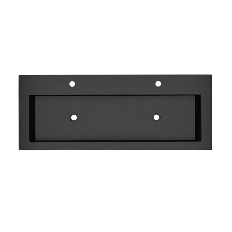 Trough Concrete Handmade Rectangular Drop-in Bathroom Sink, Two Holes Faucet, Charcoal