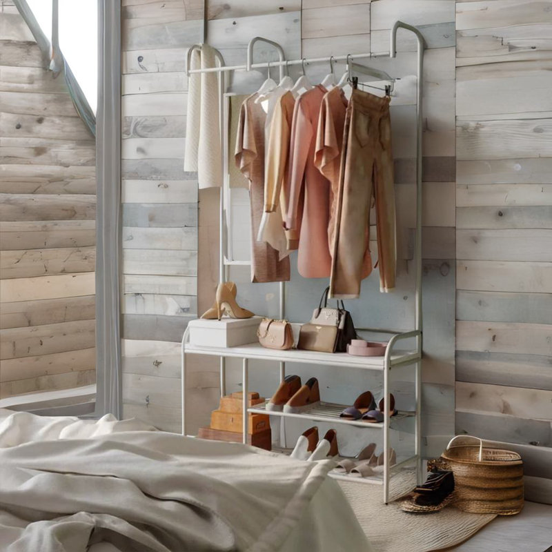 Anjanae Industrial Hall Tree Coat Rack Stand With Shoe Storage Shelves and Rail