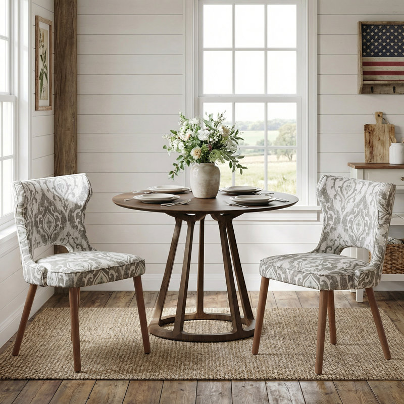 18.3'' Seat Height Modern Upholstered Wingback Dining Chair with Solid Wood Legs, Gray Floral