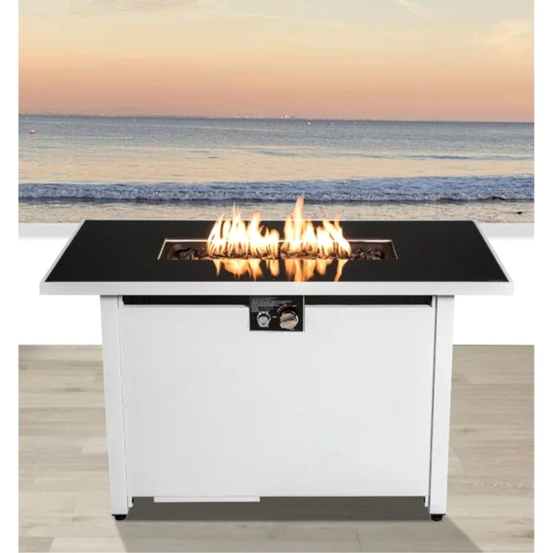 43" Rectangular Fire Pit - Smoked Glass & Stainless Steel 50000 White Year-Round Outdoor Leisure Hidden Propane Tank Compartment Use For Gas