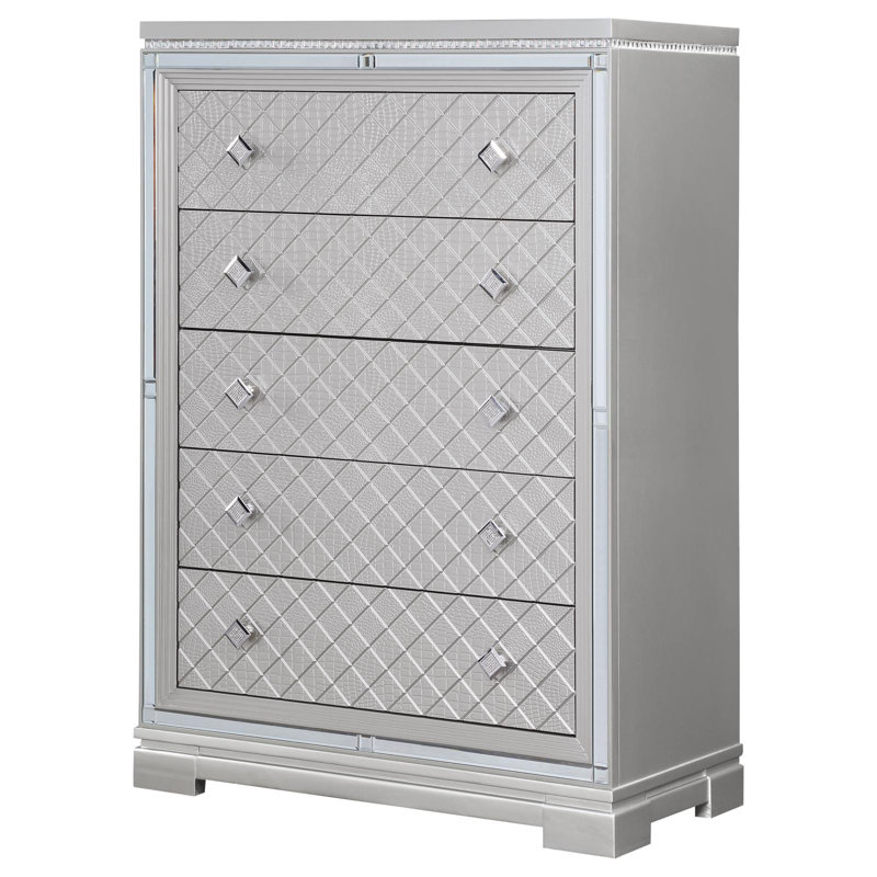 Commode à 5 tiroirs 36,5 po Bayles, Argent
