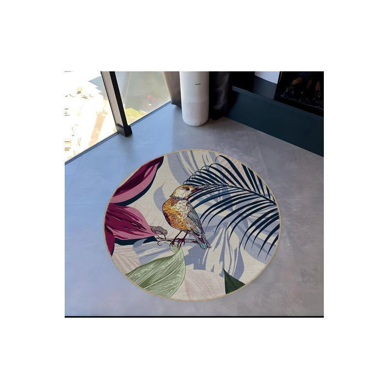Tapestry Design Round Leaf Themed Bird Patterned Vintage Decorative Ha, Round 3'4"