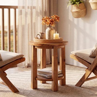 Table d'appoint ronde en bois massif, table de bout à 2 niveaux Farmhouse