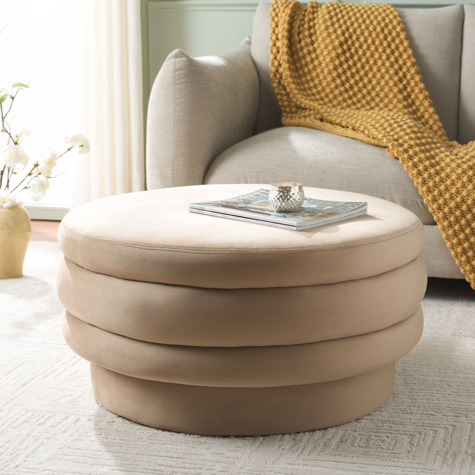 30" Cocktail Ottoman, Tan