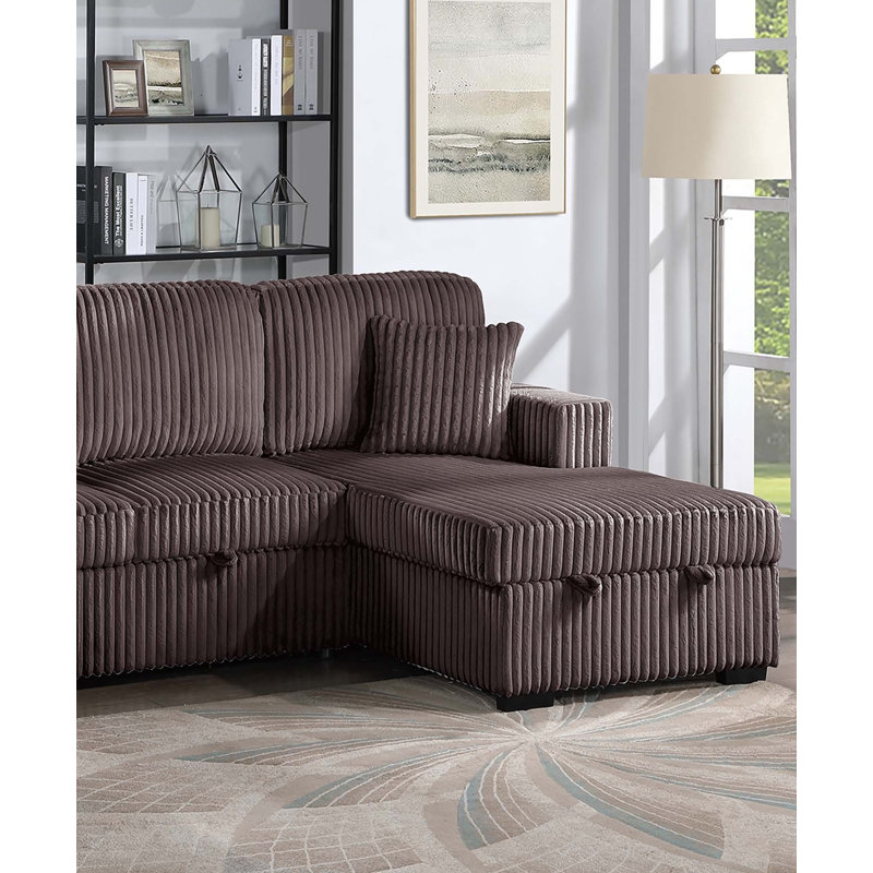 Canapé modulaire en velours côtelé, mousse et ressorts, contreplaqué, polyester et bois massif 3 pièces