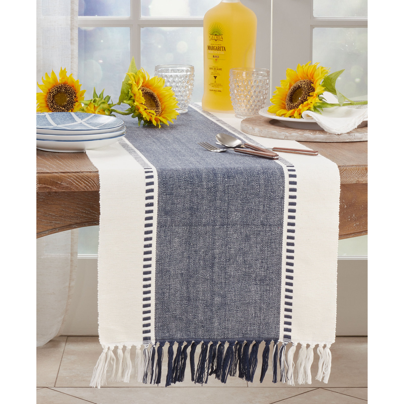 Sonny Collection Geometric Table Runner, Navy Blue